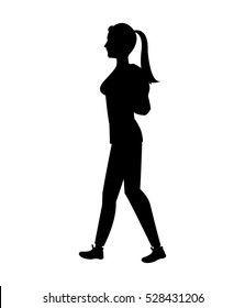 silhouette girl tail hair walking side