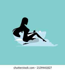 
silhouette girl taking a bath