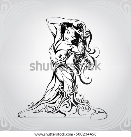 Silhouette Girl Tree Stock Vector (Royalty Free) 500234458 