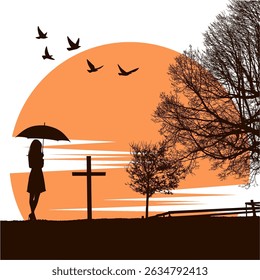 silhouette of a girl with umbrella