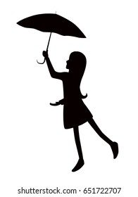silhouette girl girl with umbrella. vector illustration. editable layers
