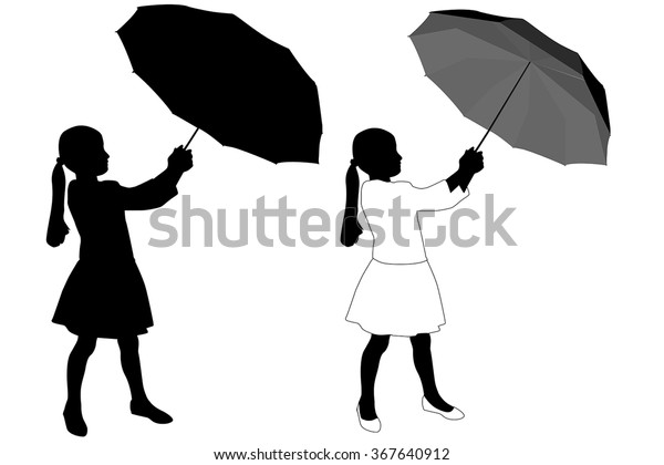 Silhouette Girl Umbrella Vector Illustration Isolated Stock Vector ...