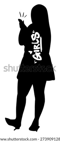 Silhouette of Girl Using Smartphone. Black Minimalist Vector Illustration of Teenager Chatting for Social Media Concept.