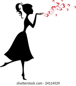 Silhouette of the girl with valentines