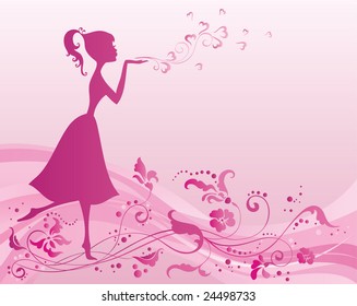 Silhouette of the girl with valentines