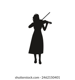 Silhouette of a girl violinist in vector, flat style.