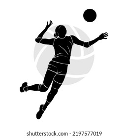 Silhouette of girl volleyball player jumping and hitting the ball. Vector illustration