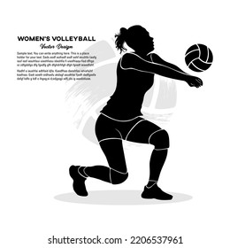 Silhouette of girl volleyball player passing the ball isolated on white background