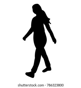 silhouette of a girl walking, isolated on white background