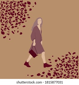 silhouette of a girl. Warm, earthy shades.With leopard print