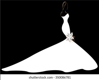 Silhouette of a girl in a wedding dress with a lily.