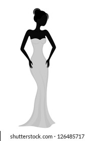 Silhouette of a girl in white evening dress
