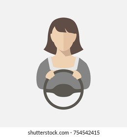 Silhouette a girl who sits behind the wheel. On a white background. Vector illustration.