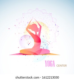 Silhouette of a girl in yoga class. Abstract vector background. The concept of sports and relaxation.