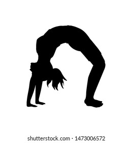 Silhouette girl yoga exercise pose bridge. Vector illustration