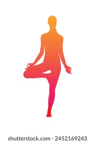 Silhouette of a girl in a yoga pose. The concept of working on yourself. Taking care of your body in flat style. EPS10