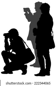 Silhouette girls with a camera on white background