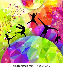 Silhouette of girls dancing in a disco. Happy joyful people. Vector illustration