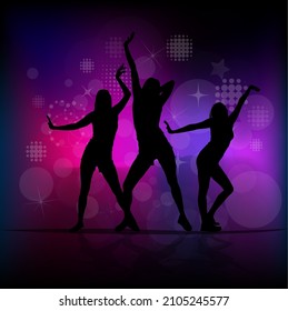 Silhouette of girls dancing in a disco. Vector illustration