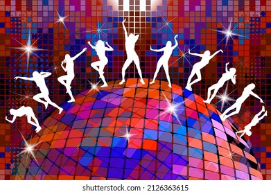 Silhouette de chicas bailando en una discoteca. Ilustración del vector