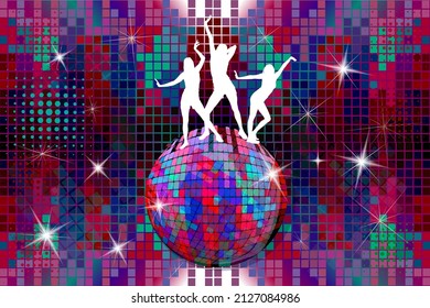Silhouette de chicas bailando en una discoteca. Ilustración del vector