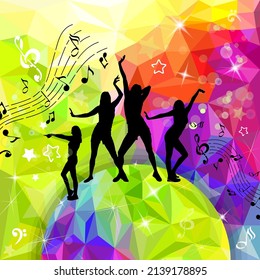 Silhouette of girls dancing in a disco Vector illustration