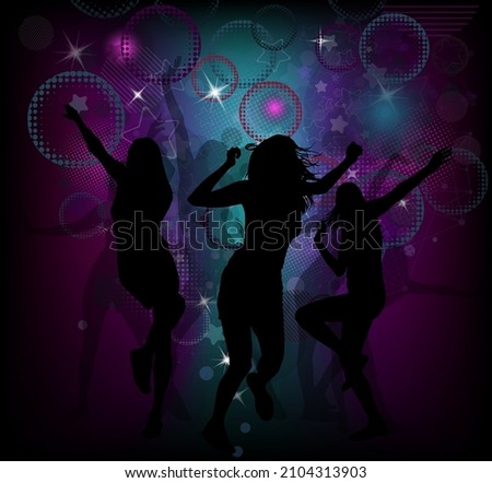 Silhouette of girls dancing in a disco. Vector illustration