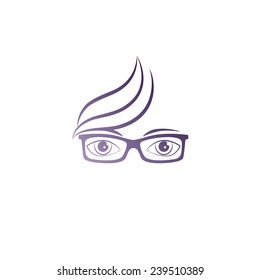 Silhouette of a girl's face with glasses. Logo.  
