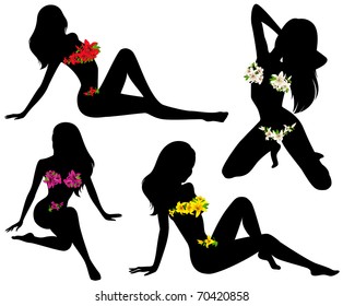silhouette of girls with flower