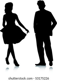 Silhouette girls and man meeting