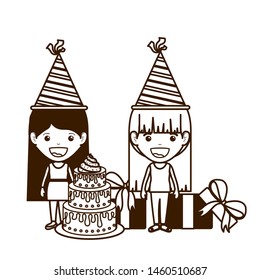 silhouette of girls with party hat in birthday celebration