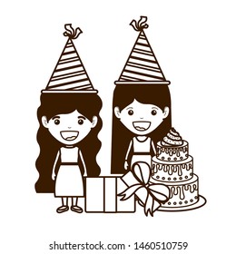 silhouette of girls with party hat in birthday celebration