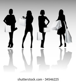 silhouette girls shopping