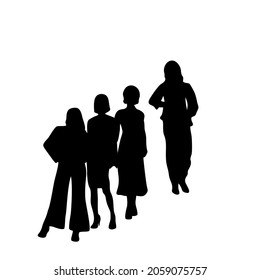 silhouette of girls walking on the catwalk