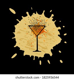 Silhouette of  glass and abstract drop of wine. Design for wine list, menu. Vector illustration.