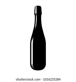 Silhouette of a glass bottle of sparkling wine. Vector illustration