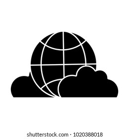 silhouette global connection technology with clouds icon