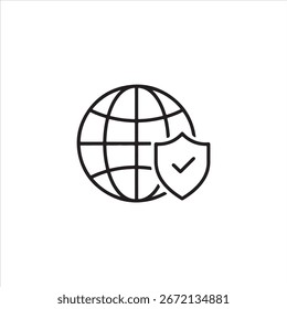 Una silueta de un ícono de seguridad global, con Elementos de seguridad cibernética, aislados sobre un fondo blanco limpio.