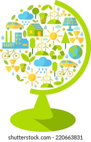 Silhouette of globe  with ecology icons 
