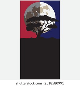 silhouette of a globe, silhouette of tree
