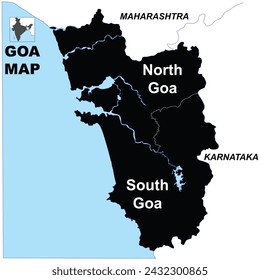 Silhouette Goa map vector illustration on white background