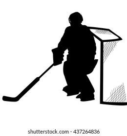 Silhouette goalkeeper. The black silhouette of a hockey player. Winter sport. Vector illustration.