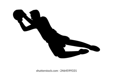 silhouette of goalkeeper catches the ball