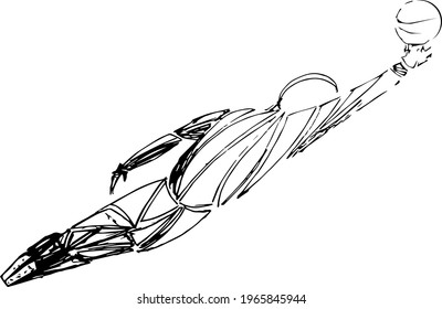 silhouette of a goalkeeper from particles. dark-skinned goalkeeper, stylized football