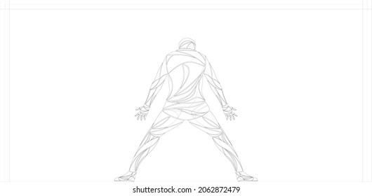 silhouette of a goalkeeper from particles. dark-skinned goalkeeper, stylized football
