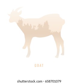 silhouette of a Goat Inside the pine forest /animal / park / vector illustration on white background. logo, symbol