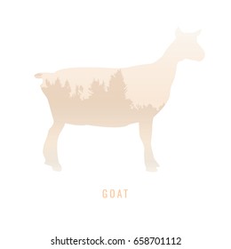 silhouette of a Goat Inside the pine forest, beige colors /animal / park / vector illustration on white background. logo, symbol