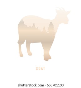 silhouette of a Goat Inside the pine forest, beige colors /animal / park / vector illustration on white background. logo, symbol