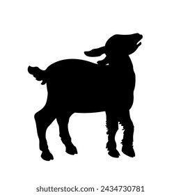 Silhouette of a goat kid. Black yeanling image. Icon goatling. Vector illustration isolated on a white background