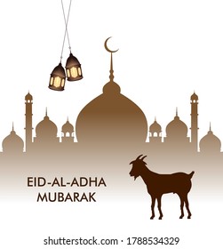 Silhouette einer Ziege und Moschee in eid al adha mubarak